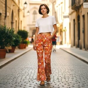 Altar’d State Retro Floral Flare Pants – Size Small